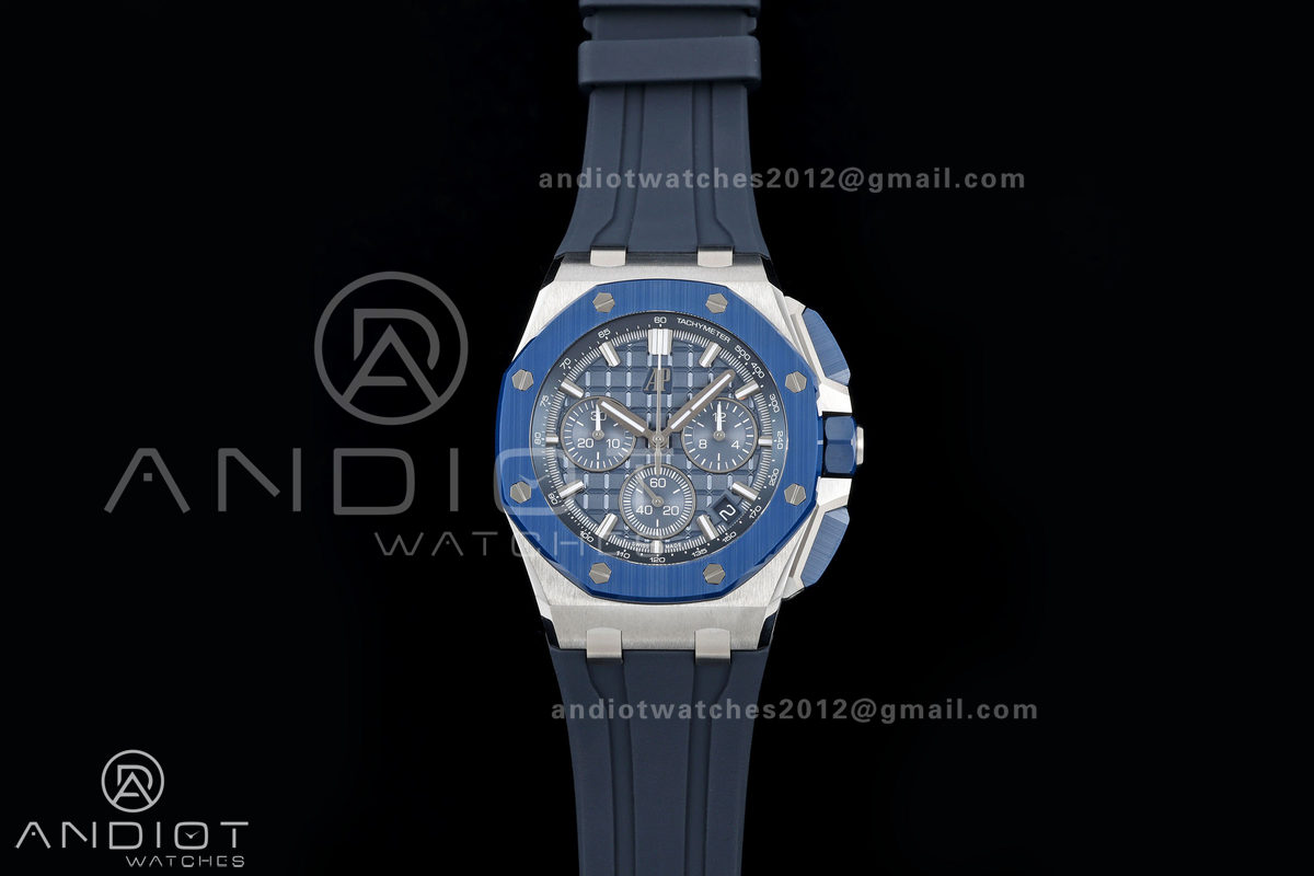 Royal Oak Offshore 43mm 26420so SS DDF 1:1 Best Edition Blue Dial on Blue Rubber Strap DD4401 Super Clone